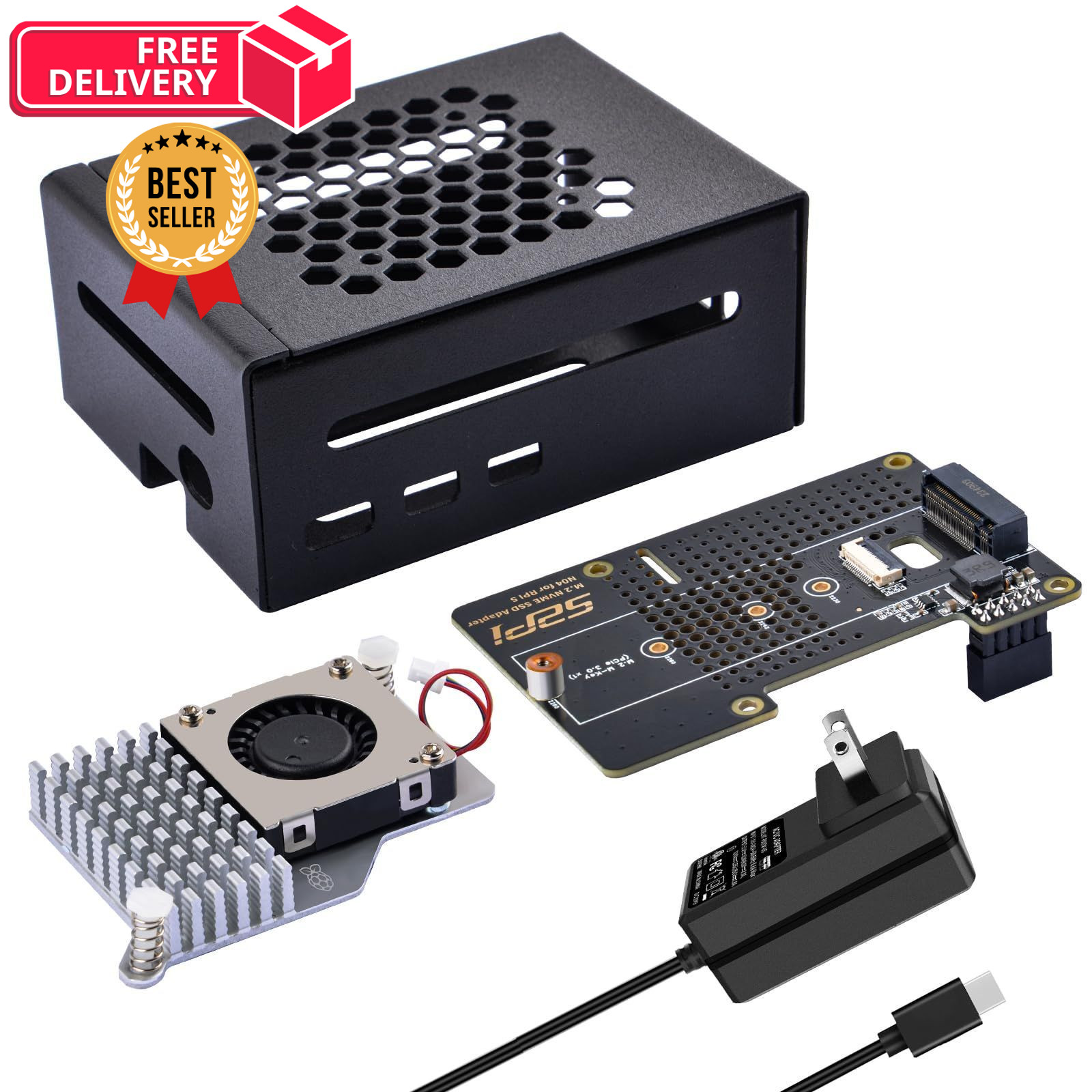 GeeekPi Metal Case for Raspberry Pi 5, with 5 Official Active Black