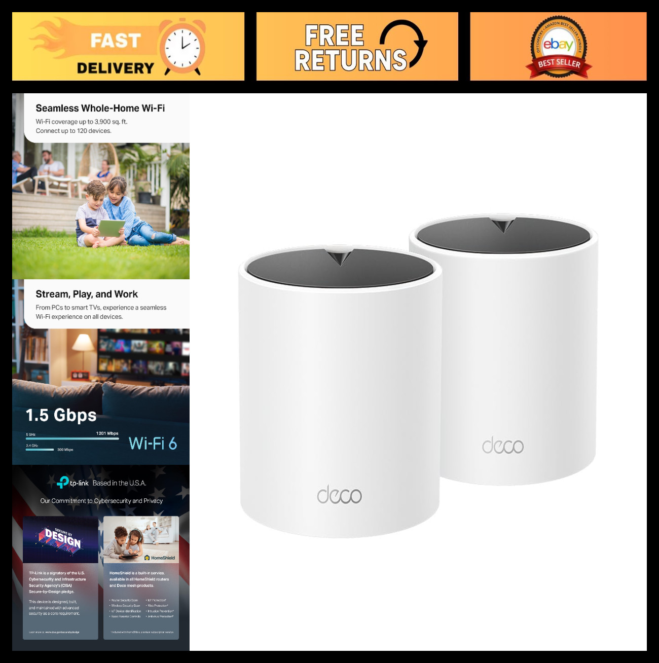 Dual-Band AX1500 WiFi 6 Mesh System - Covers 3,900 sq.ft, 2-Pack, Gigabit Ports