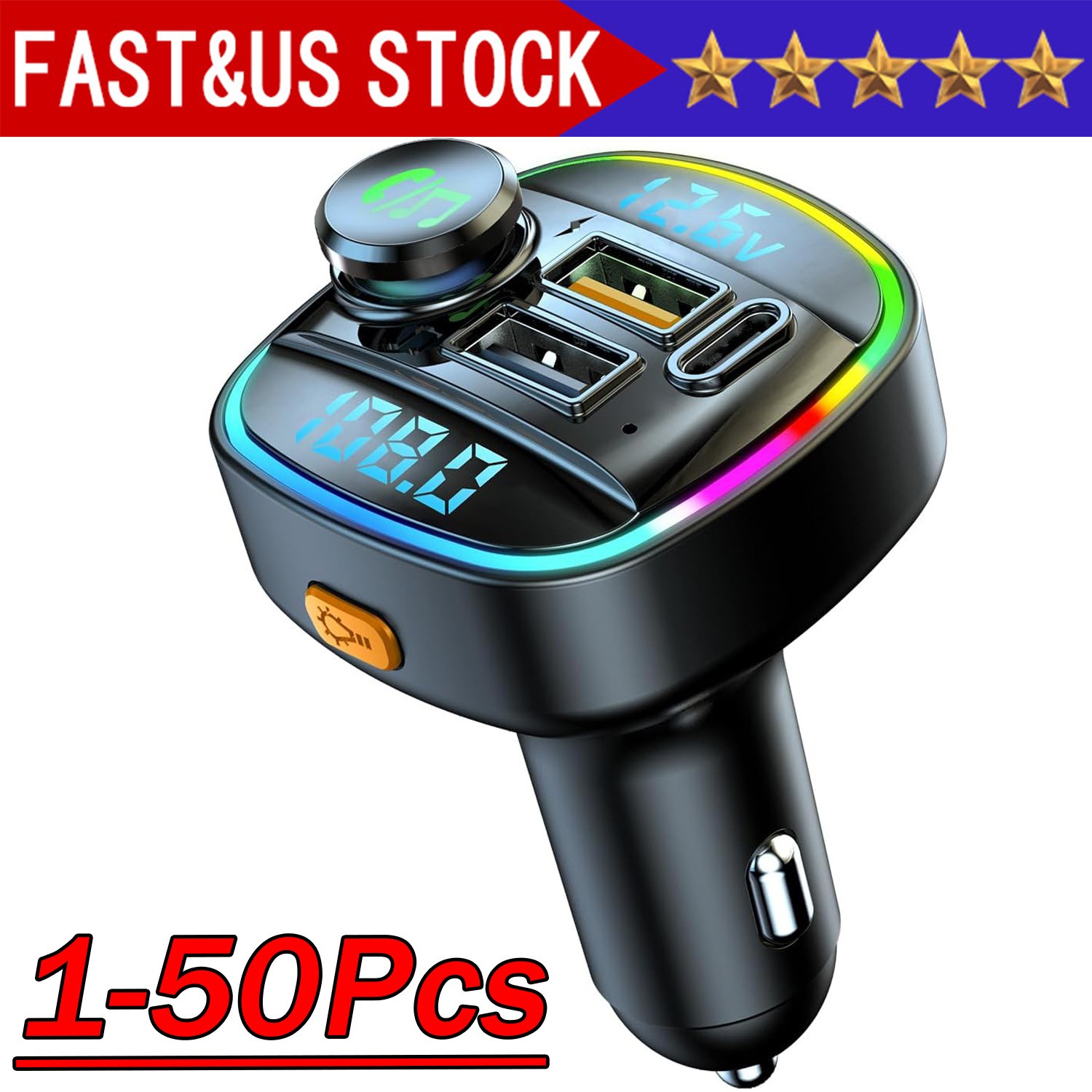 Bluetooth 5.0 Car Wireless FM Transmitter Adapter USB PD Charger AUX Hands Lot
