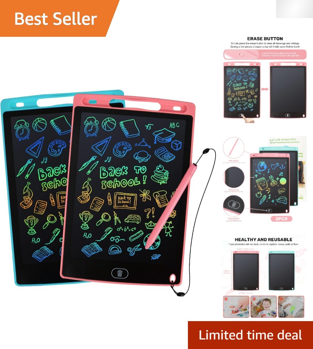 Portable Back-lit Doodle Boards for Kids - 2-Pack Drawing Tablets (8.5 Inch)