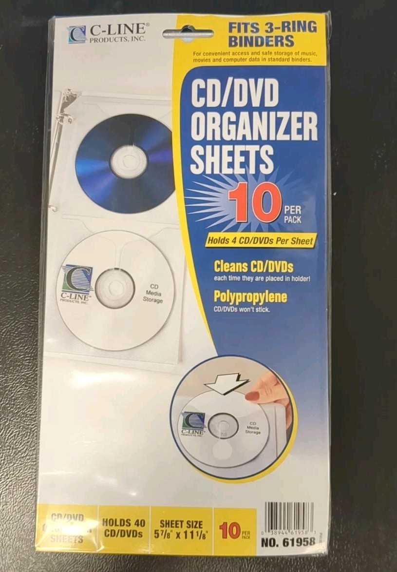 Lot of 3 C-Line CD/DVD 3 Ring Binder Sheets 10 pages per pack