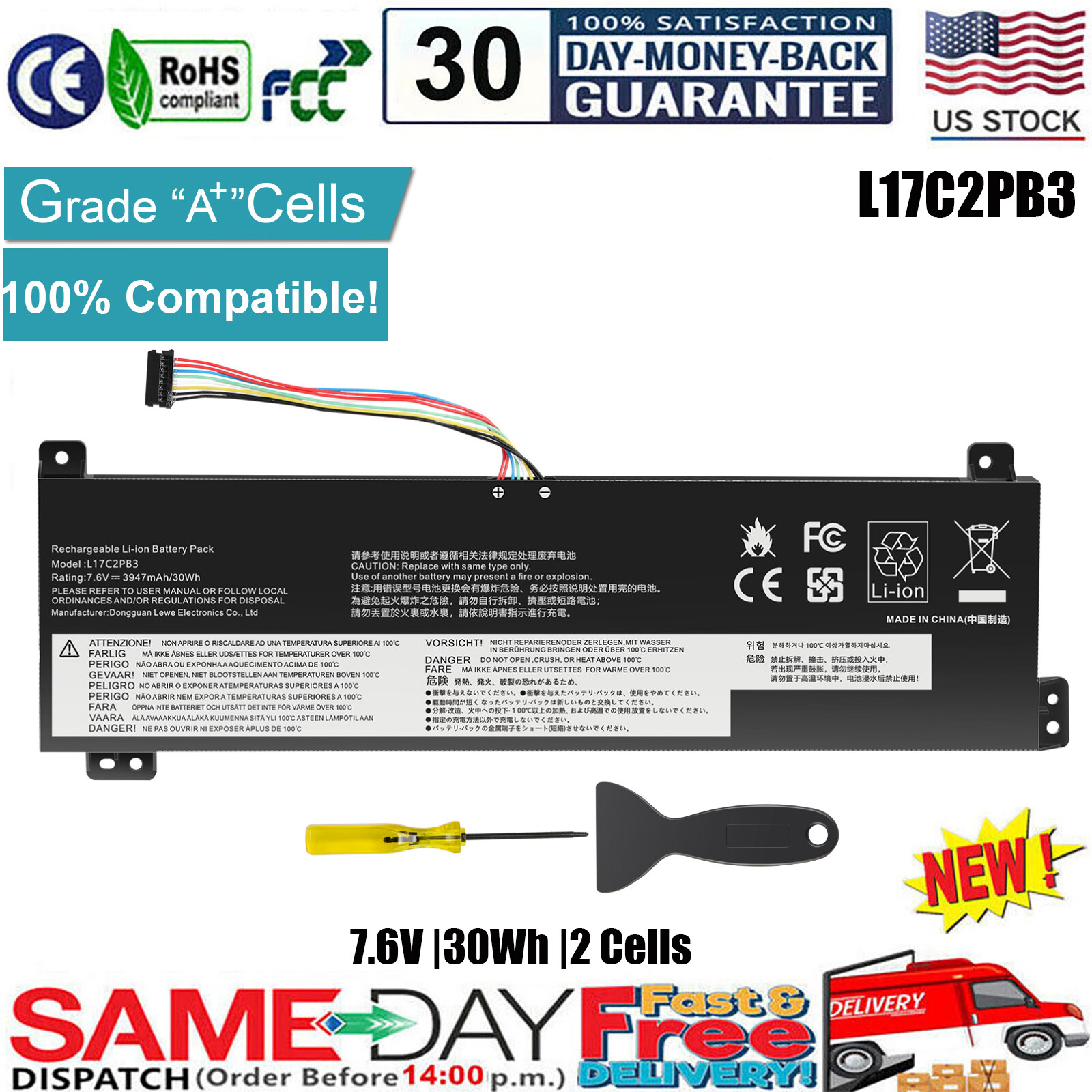 L17L2PB3 L17C2PB3 Battery for Lenovo V130-15IKB V130-15IGM V330-15IKB L17M2PB3