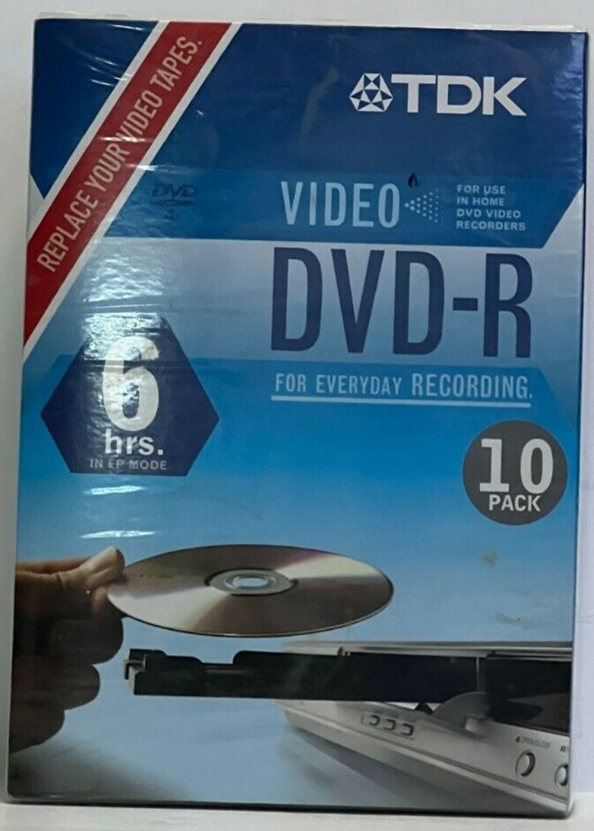 TDK DVD-R 10-Pack Video Recording Discs w/ 10 Clear Tall Cases - NEW IN BOX