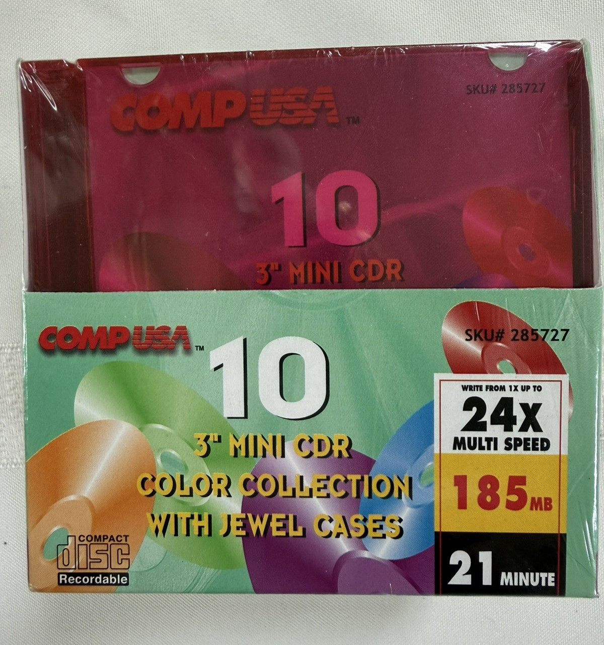 COMP USA Mini CD-R 10-Pack in Jewel Cases (Five Colors) 21 Min. 185MB 24X