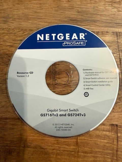 Netgear ProSafe Resource CD Version 1.3 Gigabit Smart Switch GS716Tv2 GS724Tv3