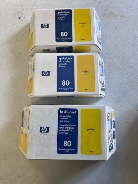 Genuine HP 80 Yellow C4848a (Qty 3) and C4823a Ink and Cleaner NOS Expired