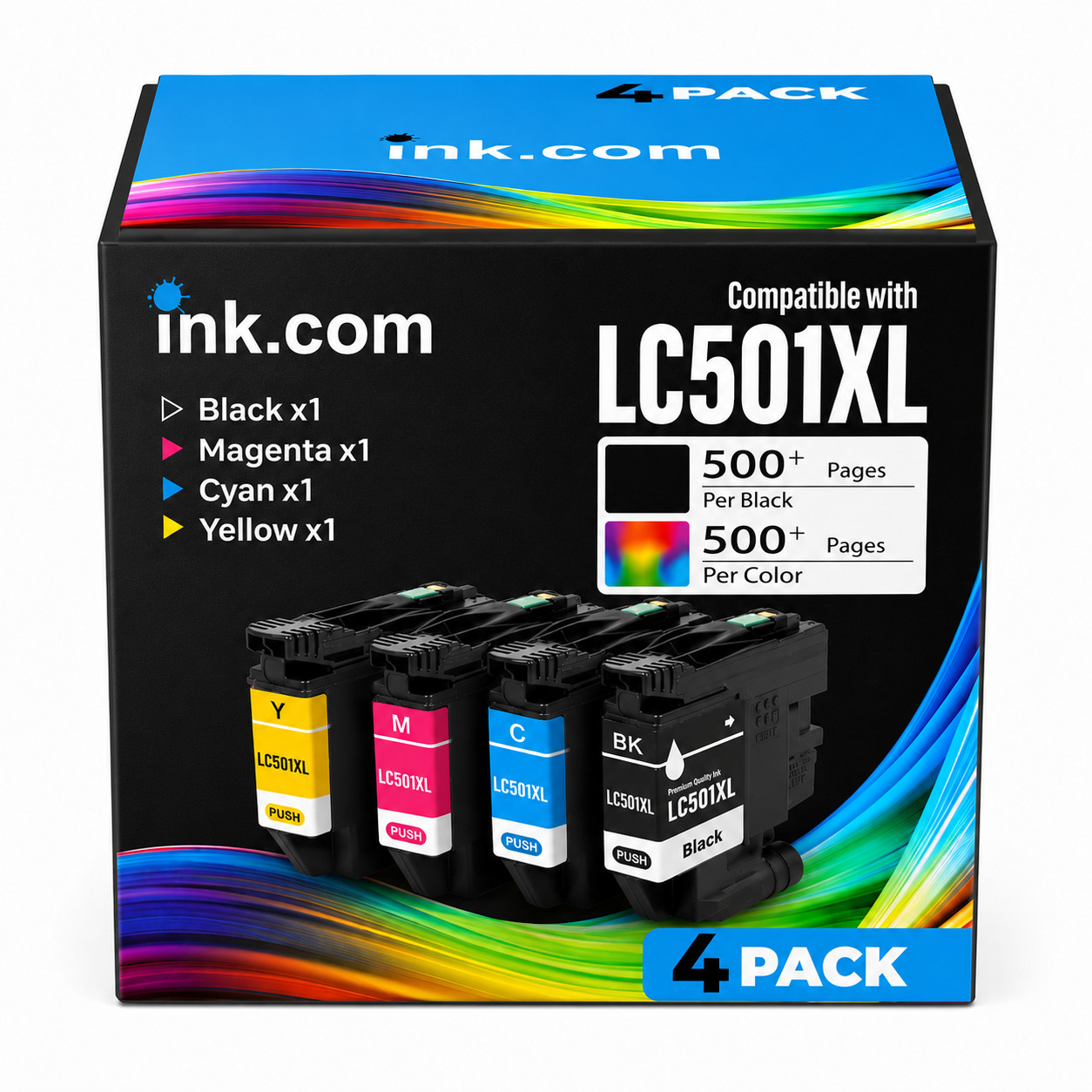 Ink .com LC501XL Ink Cartridge 4 Pack Compatible with Brother for MFC -J1260W, 