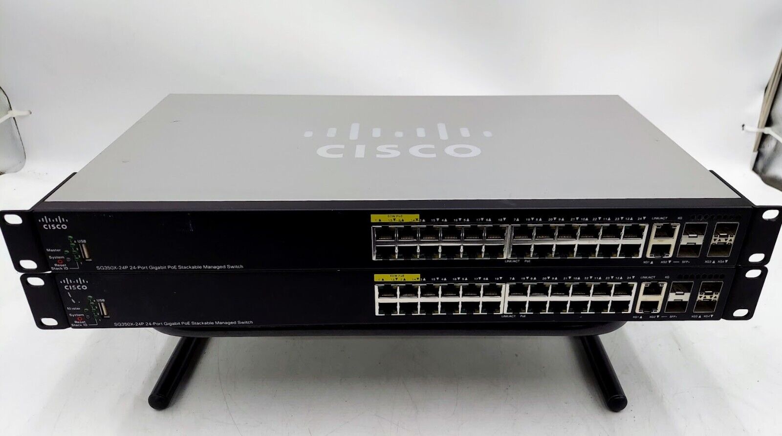 LOT OF 2 Cisco SG350X-24P-K9 24 port Gigabit PoE Stackable Network Switch