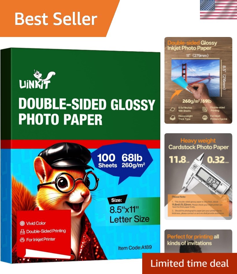 Thick Photo Paper Glossy Double Sided 100 Sheets 8.5x11 Heavyweight 68lb 260g...
