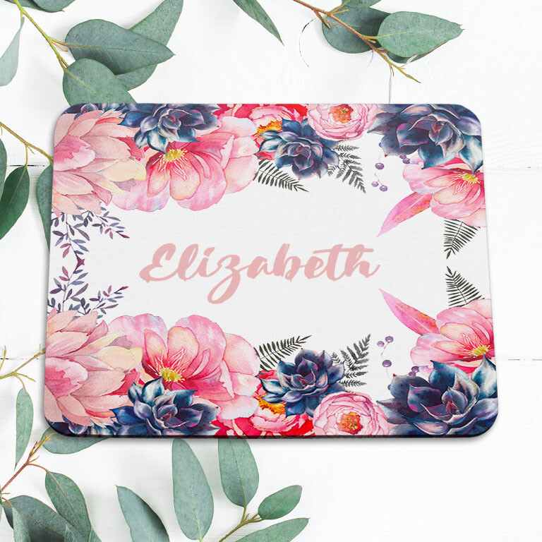 Personalized Name Flower Floral Mouse Pad Mat Office Desk Table Accessory Gift