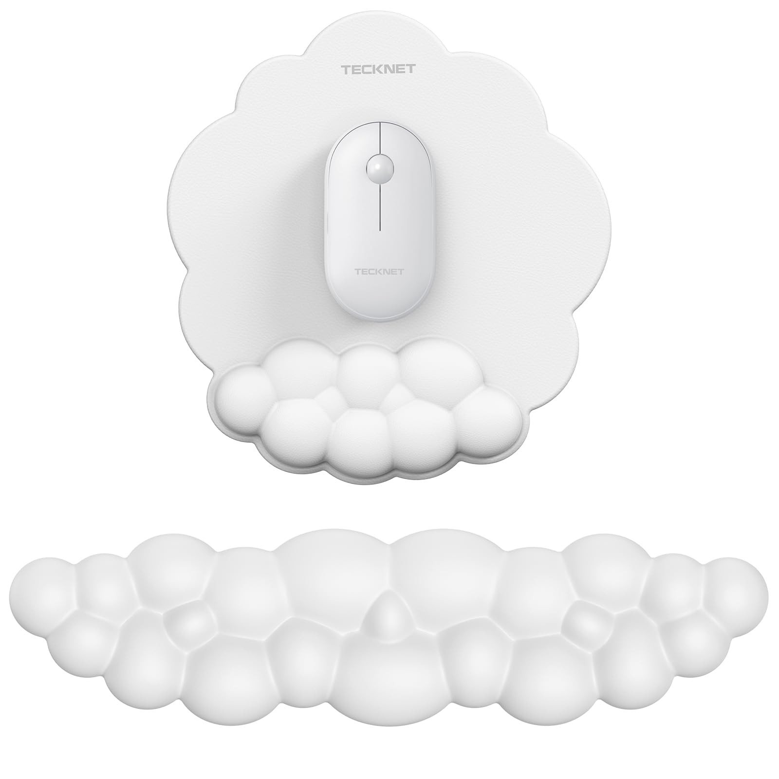 TECKNET Cloud Mouse Pad with Wrist Rest, Ergonomic Large, White