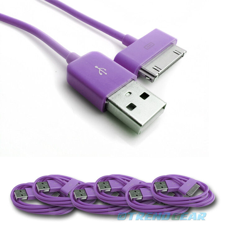 6PCS 6FT USB SYNC DATA POWER CHARGER CABLES IPAD IPHONE IPOD CLASSIC NANO PURPLE