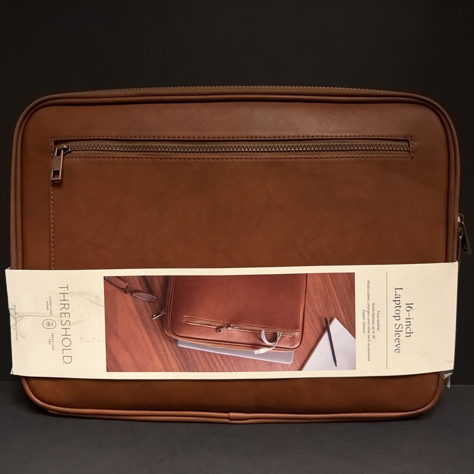 Threshold Tech Laptop Storage Pouch  Faux Leather  Zip 1.5"X11.25"X15.75
