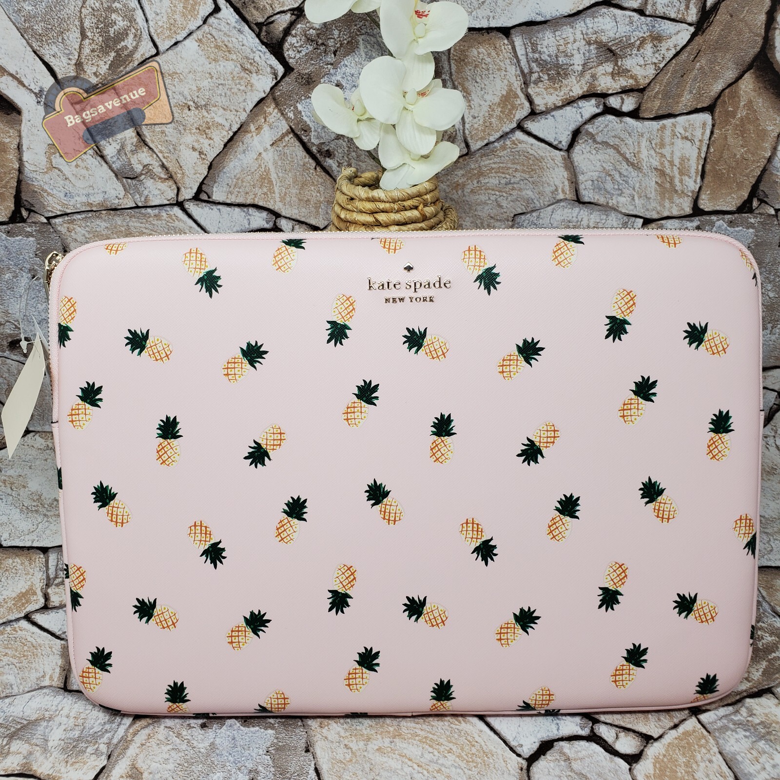 Kate Spade Staci Large 15 Inch Laptop Sleeve Case Pineapple Pink Multi Green NWT