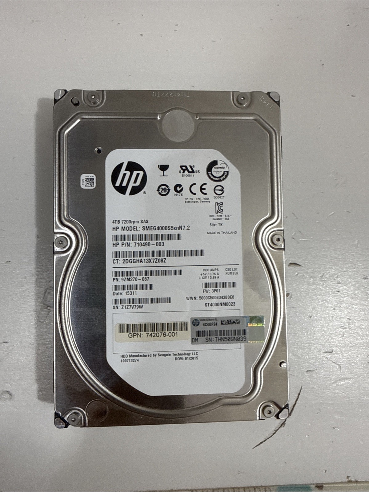 HP Enterprise MB4000FCWDK 4TB SAS 7.2K RPM 3.5" HDD Hard Drive ST4000NM0023