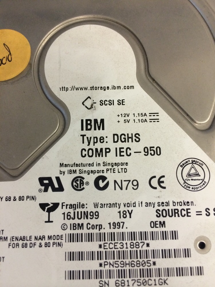 IBM DGHS COMP IEC/950 18 GB 80 Pin SCSI HDD
