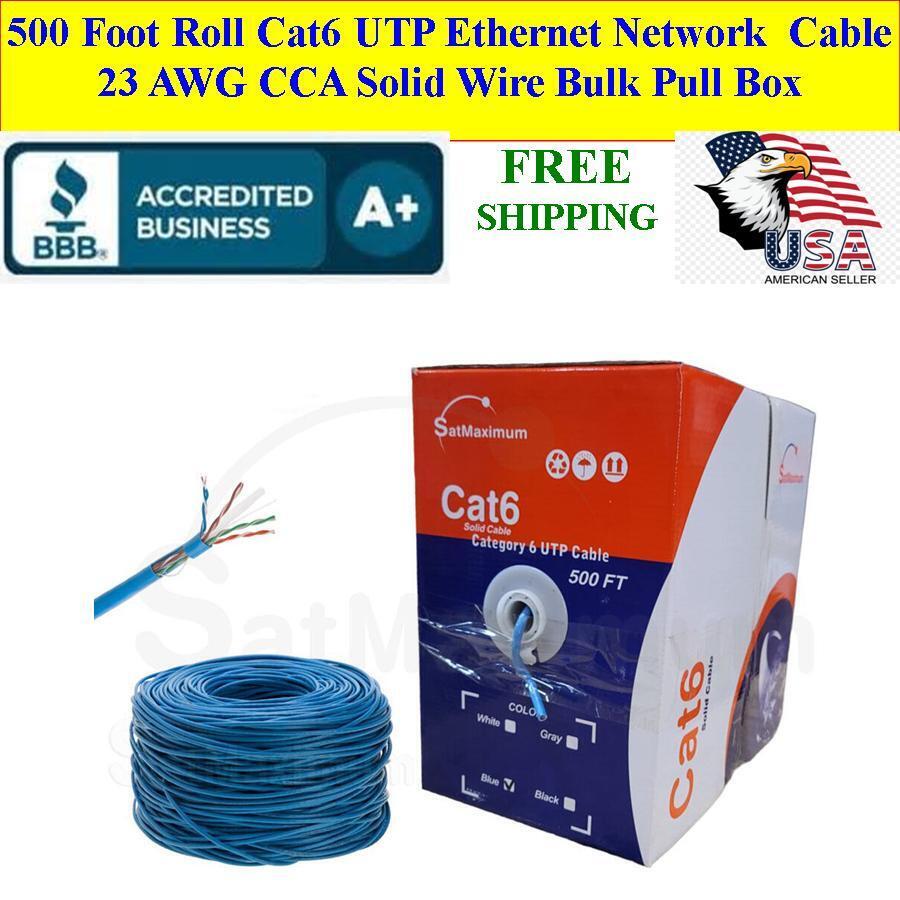 CAT6 UTP 500 Ft Bulk Roll Ethernet Network Cable 23AWG CCA Solid Wire BLUE