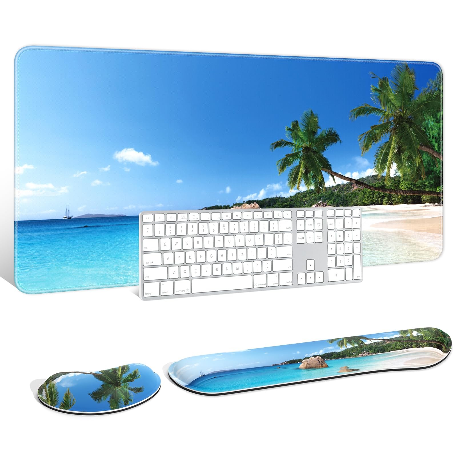 Auhoahsil Large Mouse Pad with Wrist Rests for Keyboard & Mouse, Thick Soft E...