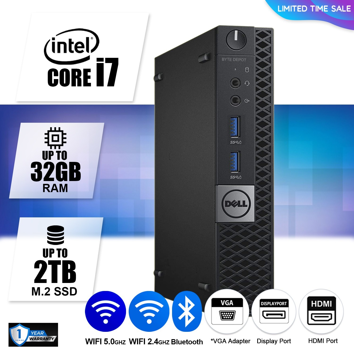 DELL Micro Desktop Computer PC i7, Up to 32GB RAM 2TB SSD Windows 10/11,WiFi