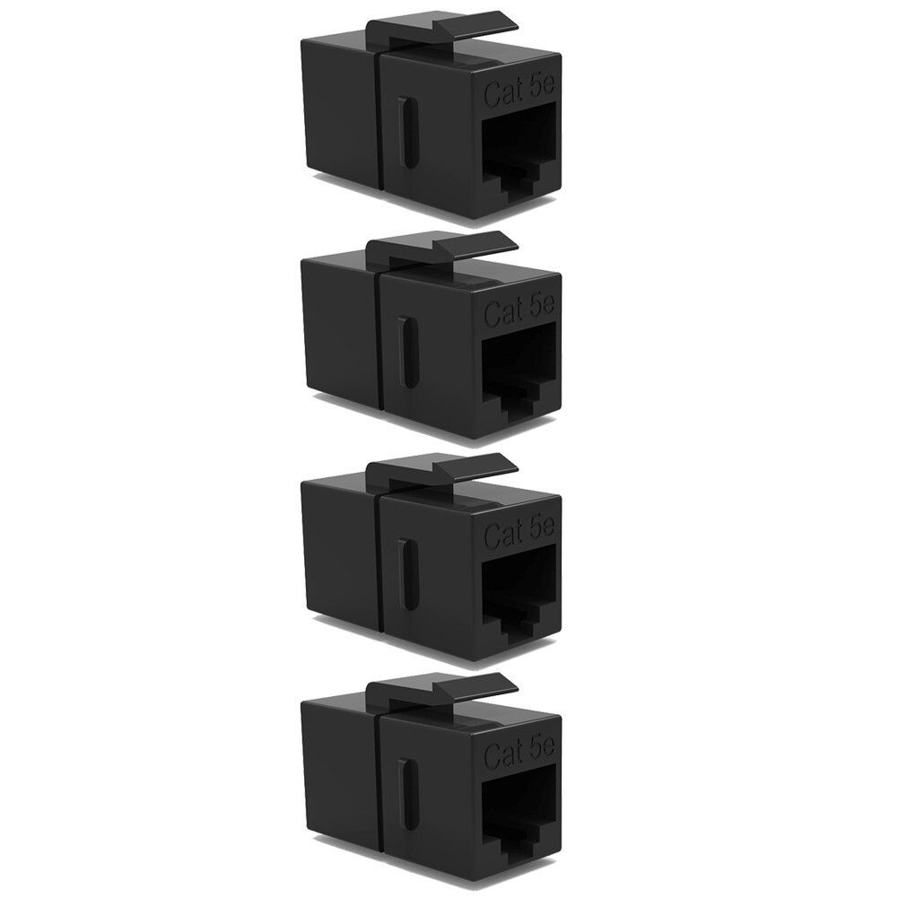 4 Pcs Cat5E RJ45 Ethernet Network Keystone Jack Inline Coupler Snap In Black