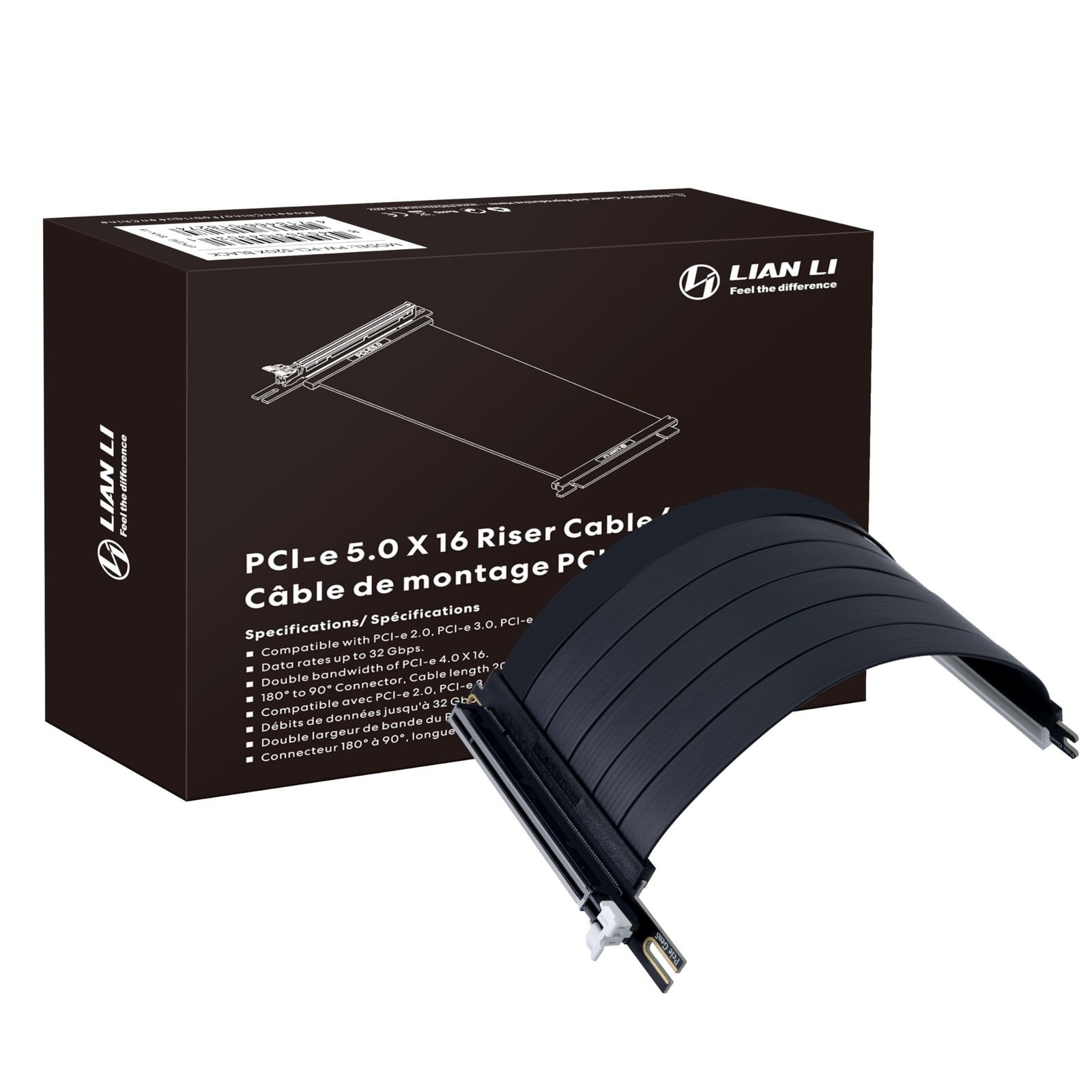Lian Li PCIE 5.0 Riser Cable 16X 200mm Black PW-PCI-520X for PCIe 4.0