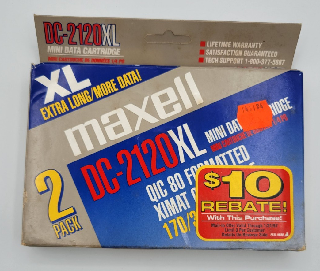 Maxell DC-2120XL Mini Cartridges 170/350* MB QIC-80 XIMAT 2 Pack Open Box
