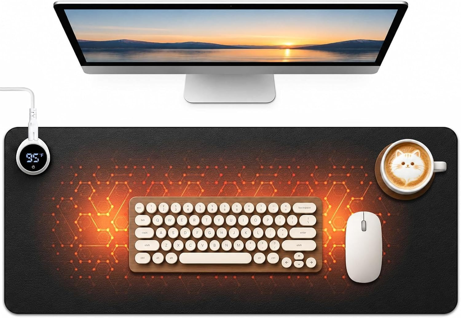 Large Heated Desk Pad, Smart Temp Control, 5-Heat-Level Mouse Pad, Black