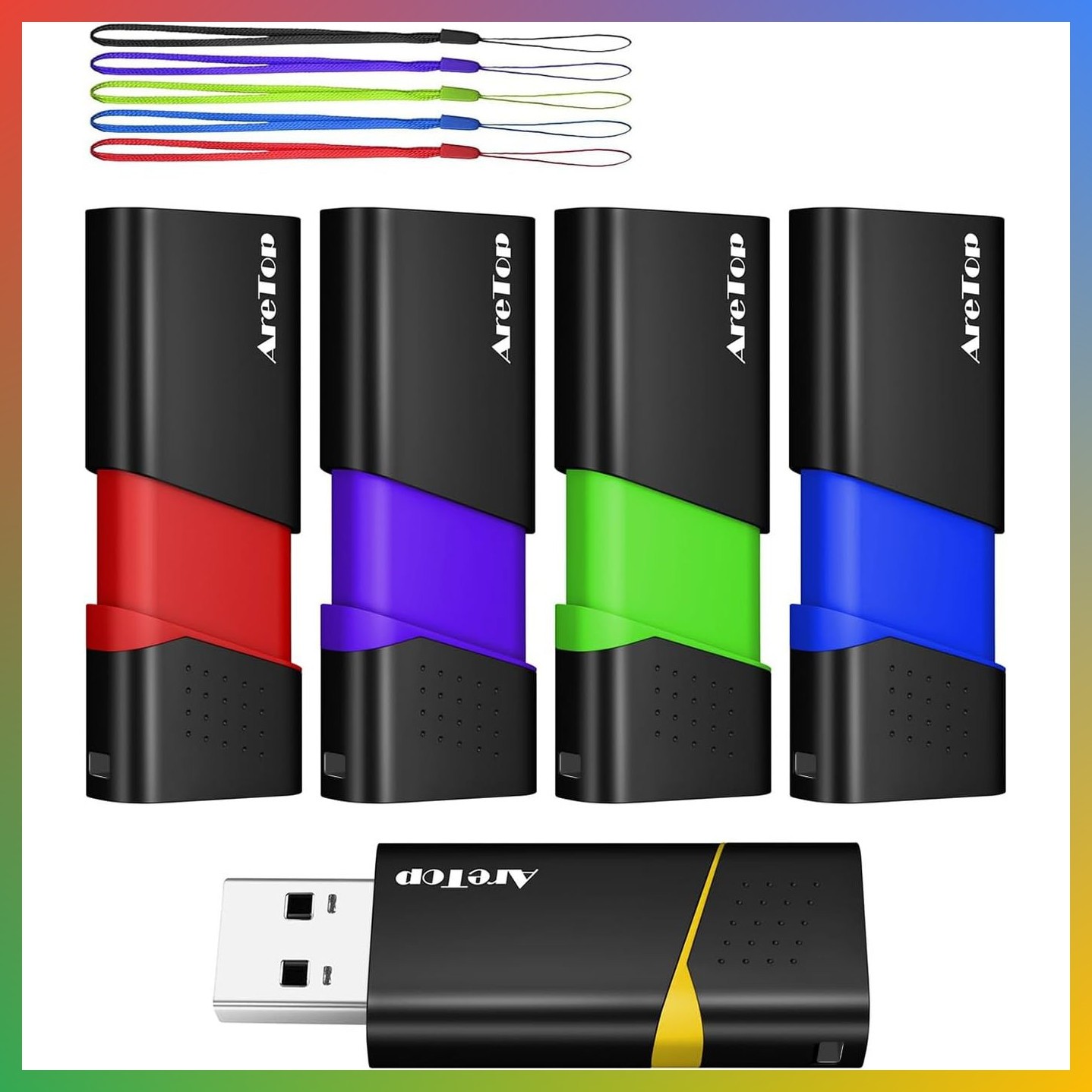 4GB USB 2.0 Flash Drive Thumb Stick 5 Pack Mixed Colors Storage