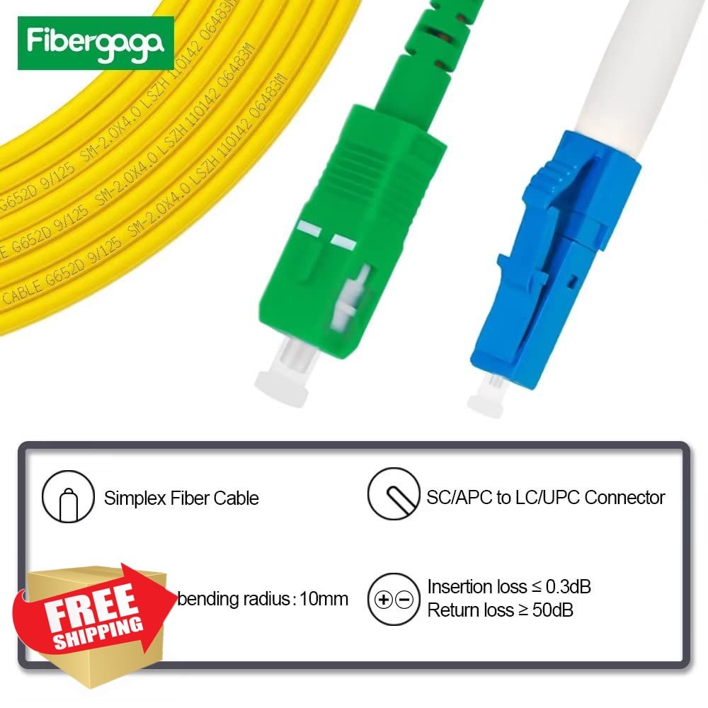 50ft OS2 LC/UPC to SC/APC Fiber Patch Cable - Single Mode