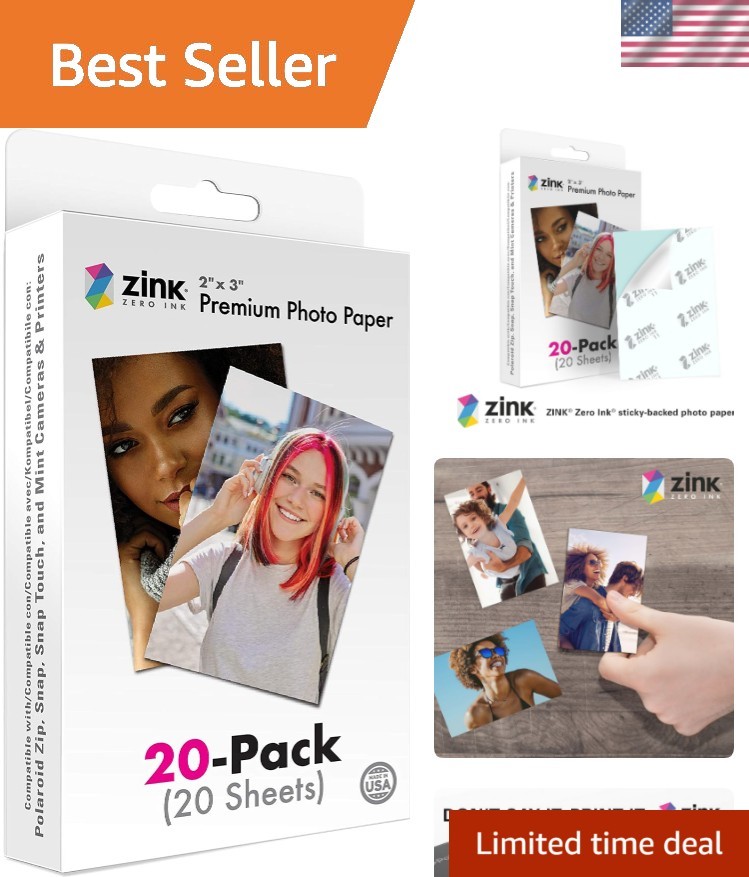 2x3" Instant Photo Paper - 20 Pack, Zero Ink Technology for Polaroid