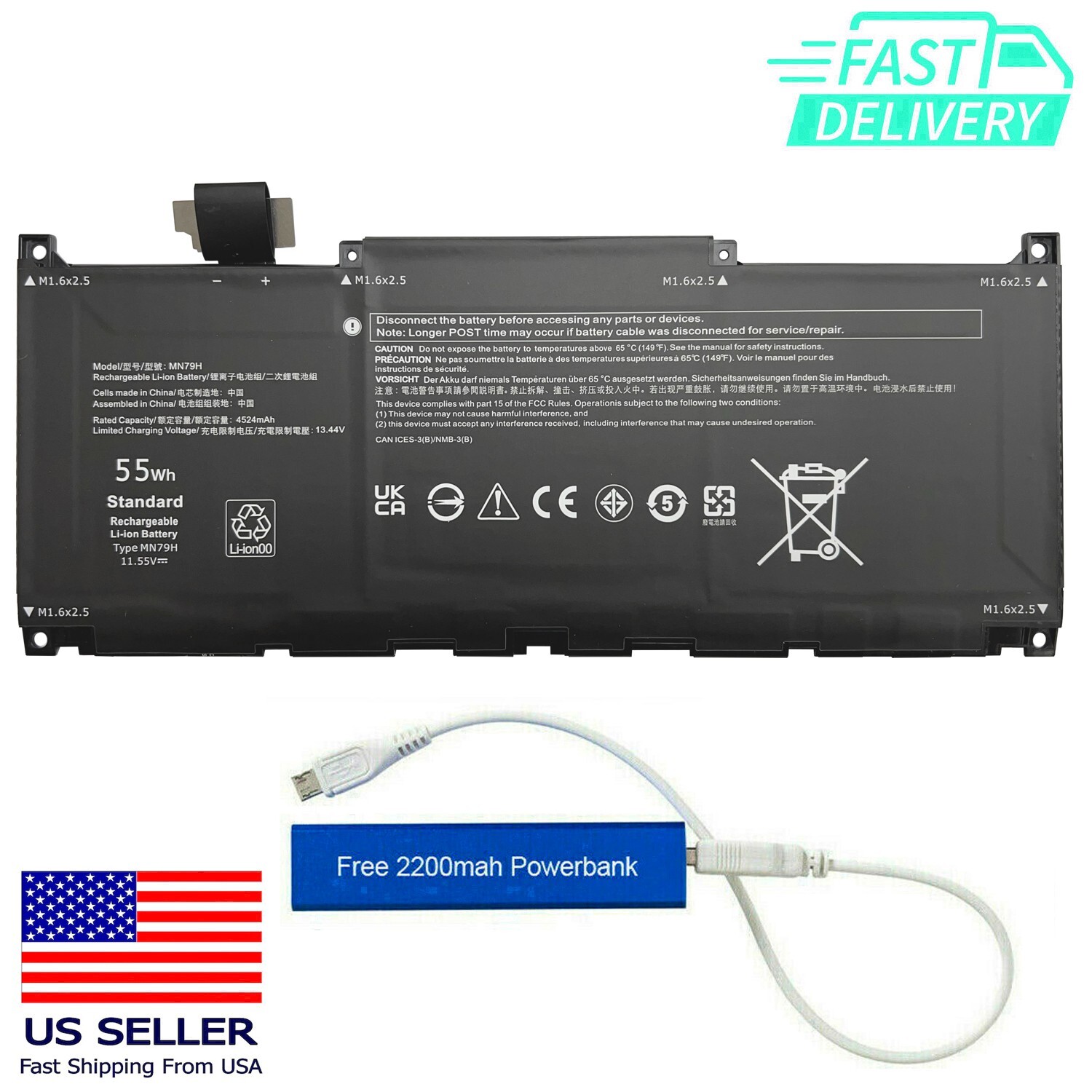 MN79H BATTERY FOR DELL XPS 9320 XPS 9340 XPS 9345 55W J7H5M NXRKW 451-BCXR 2FVJM