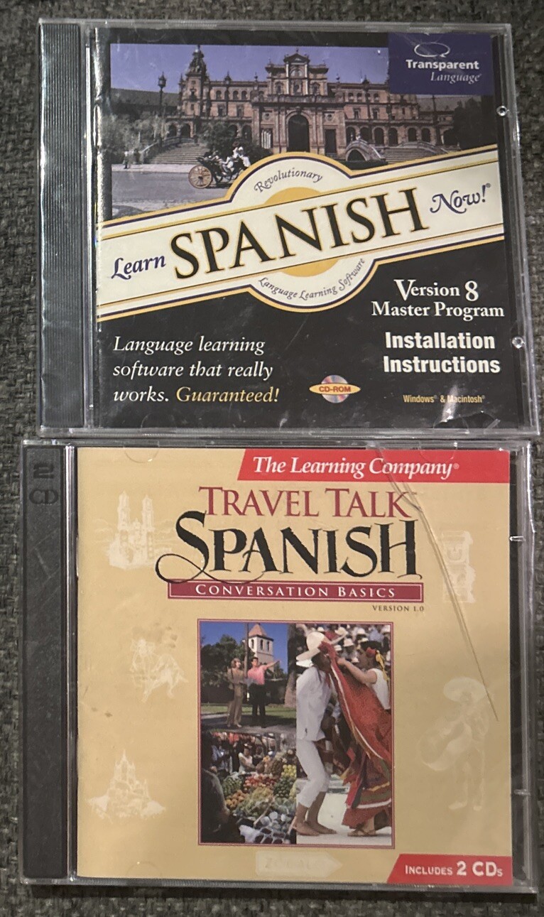 Travel Talk Spanish 1996 & Learn Spanish Now 2000 Sealed Vintage PC Software 