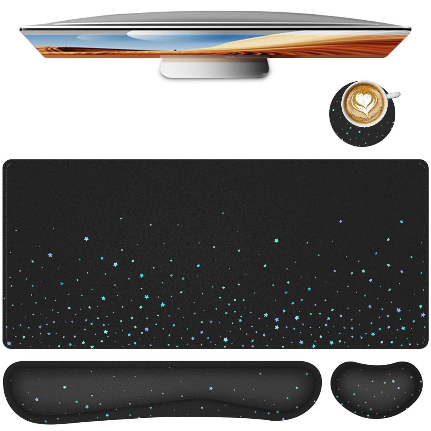 Desk Mat for Keyboard and Mouse,4in1 XXL Mousepad + Keyboard Wrist Rest+Mouse...