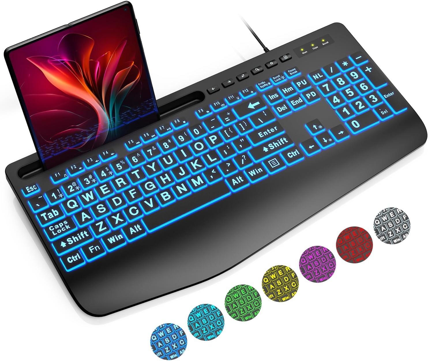 SABLUTE Large Print Backlit Keyboard, Wired USB Computer Keyboards with Black 