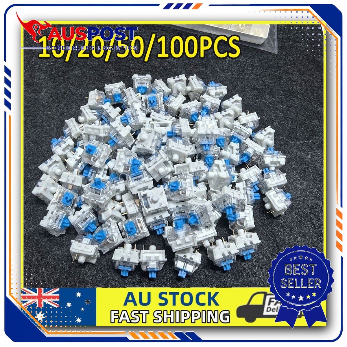 Mechanical Keyboard Switches, Blue Clicky 3-Pin - Choose 10/20/50/100Pcs