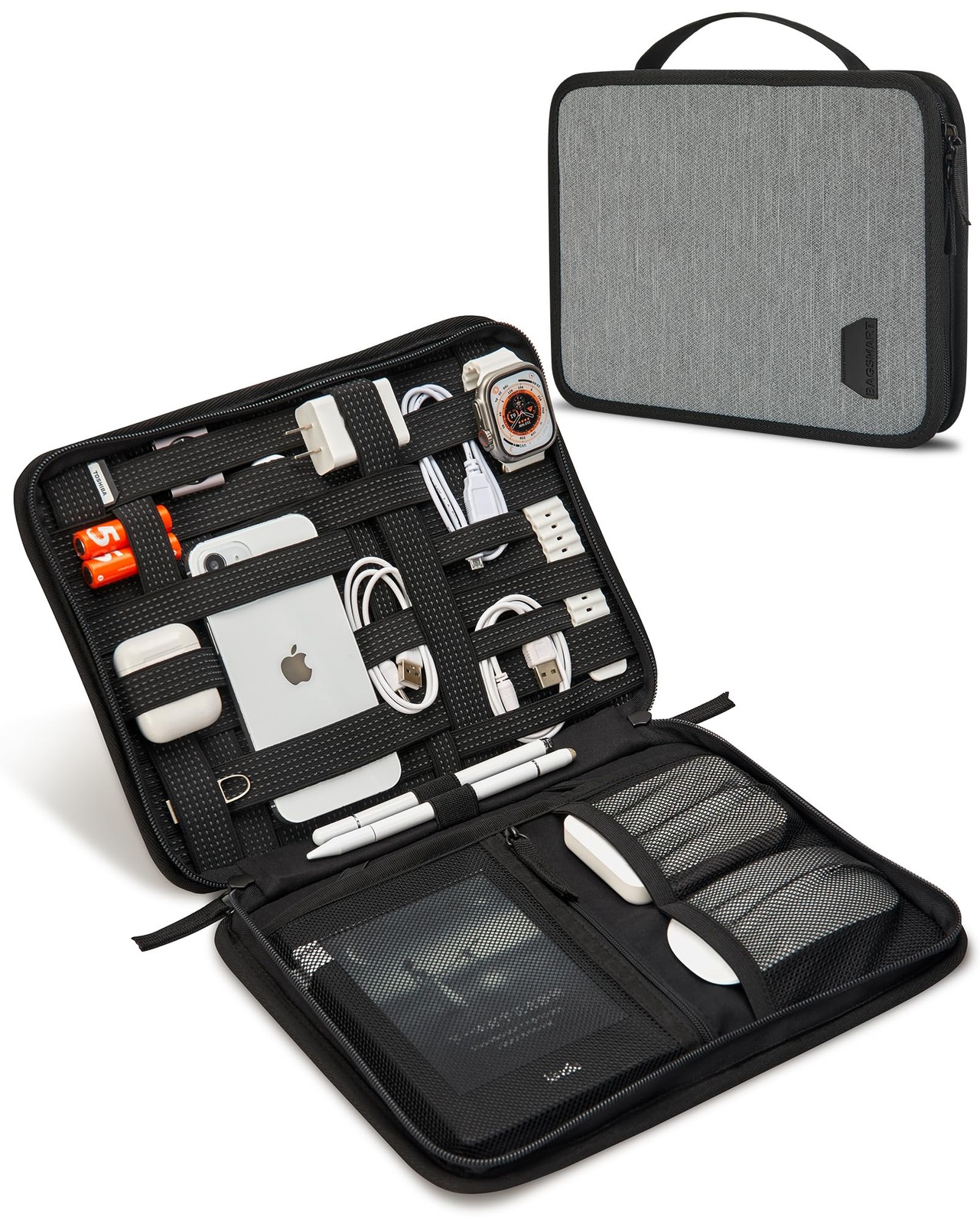 BAGSMART Water-Resistant Tech Organizer Bag for Electronics Accessories, Grey