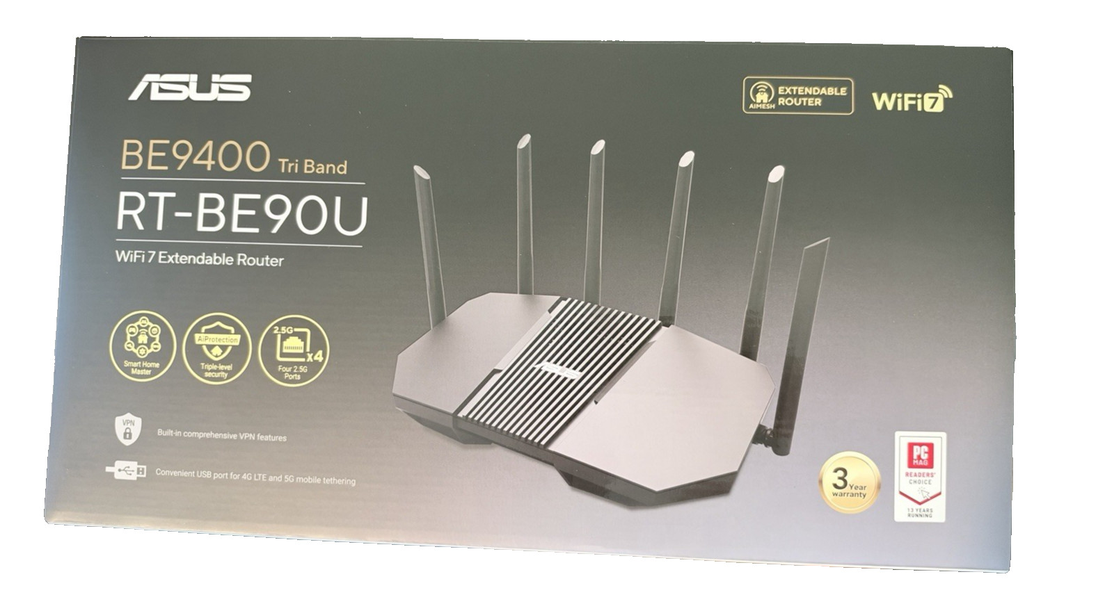 ASUS RT-BE90U Wireless router 4-port switch 2.5GbE, Wi-Fi 7 1hr of use