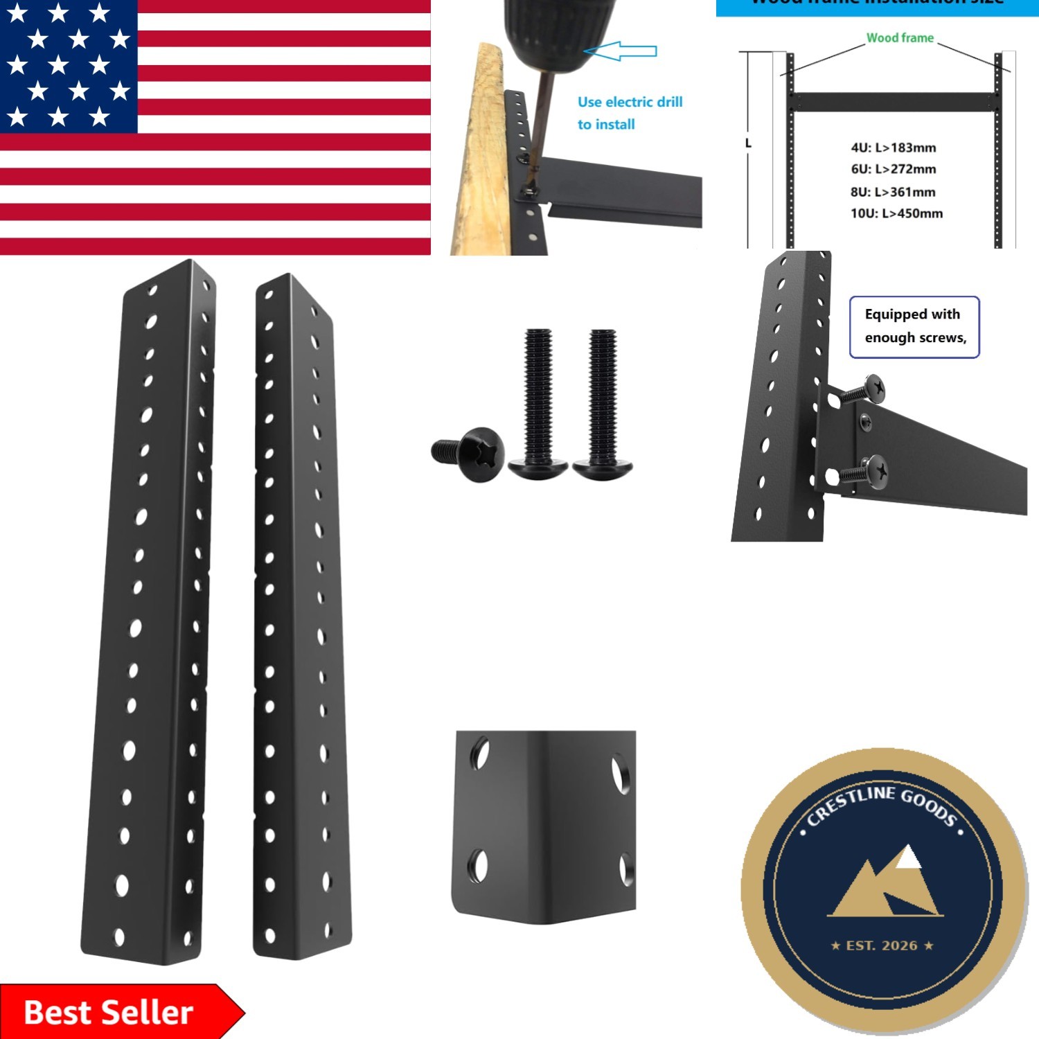 Durable 6U Steel Rack Rails Kit - Perfect for DIY Server Mounting Solutions