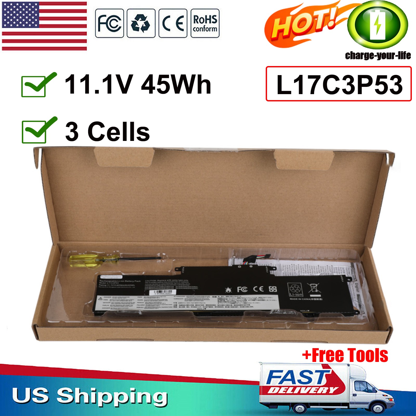 ✅L17L3P53 L17C3P53 01AV481 01AV482 Battery For Lenovo ThinkPad Yoga L380 L390 US