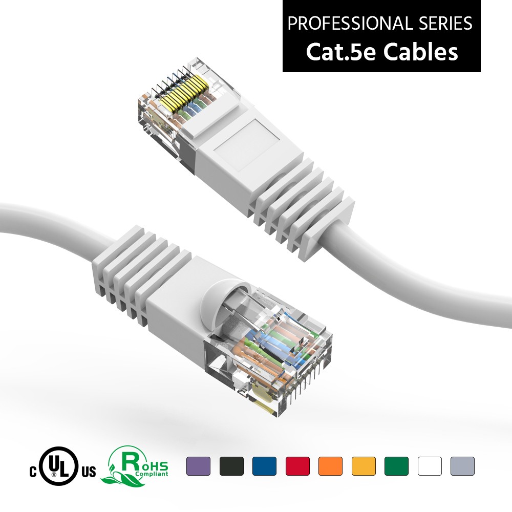 5 Pack of 2Ft CAT5E UTP Ethernet Network Booted Cable White