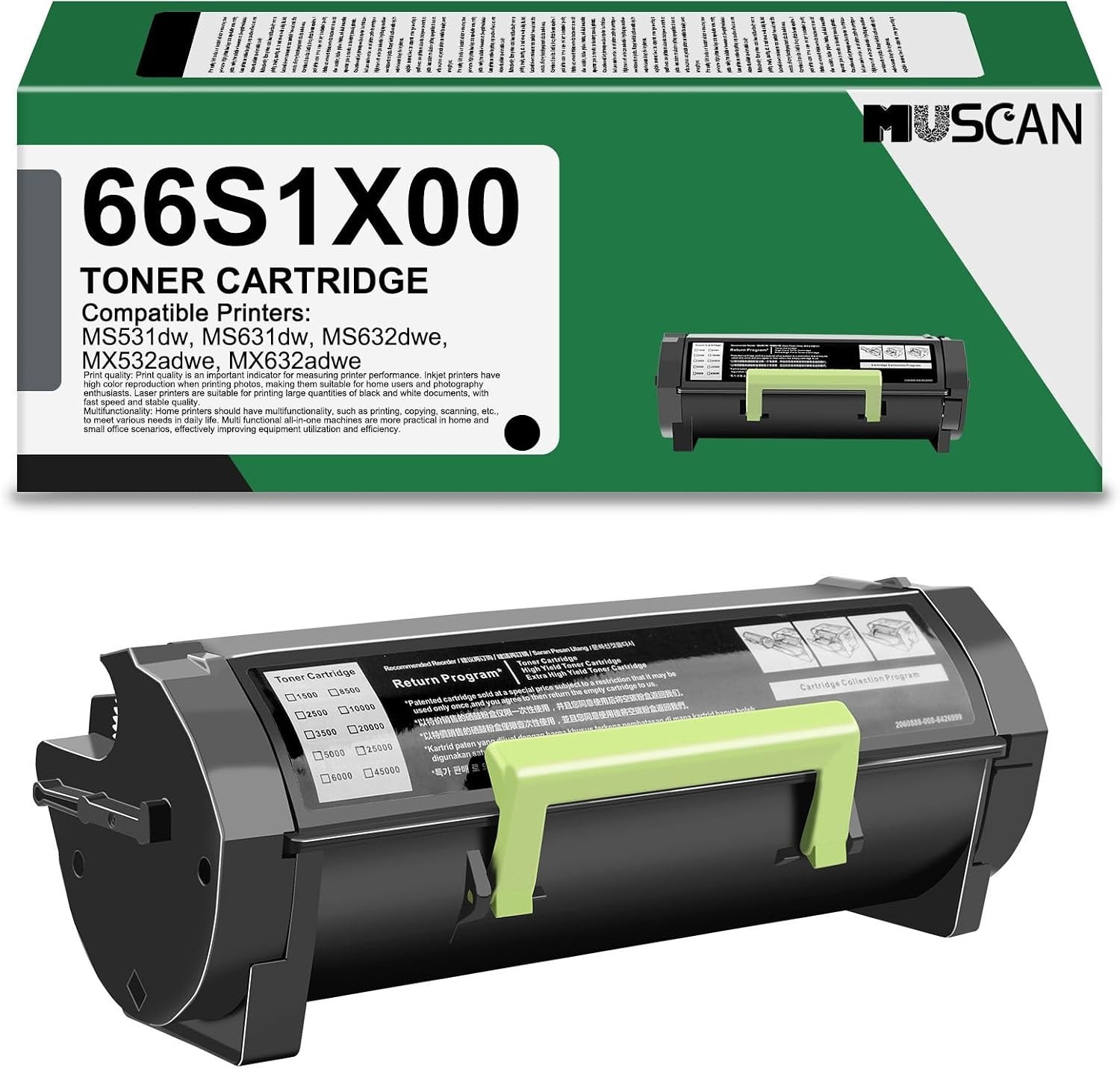 Chip 66S1X00 Toner Cartridge MUSCAN [Compatible With Lexmark] 1-Piece Black BN