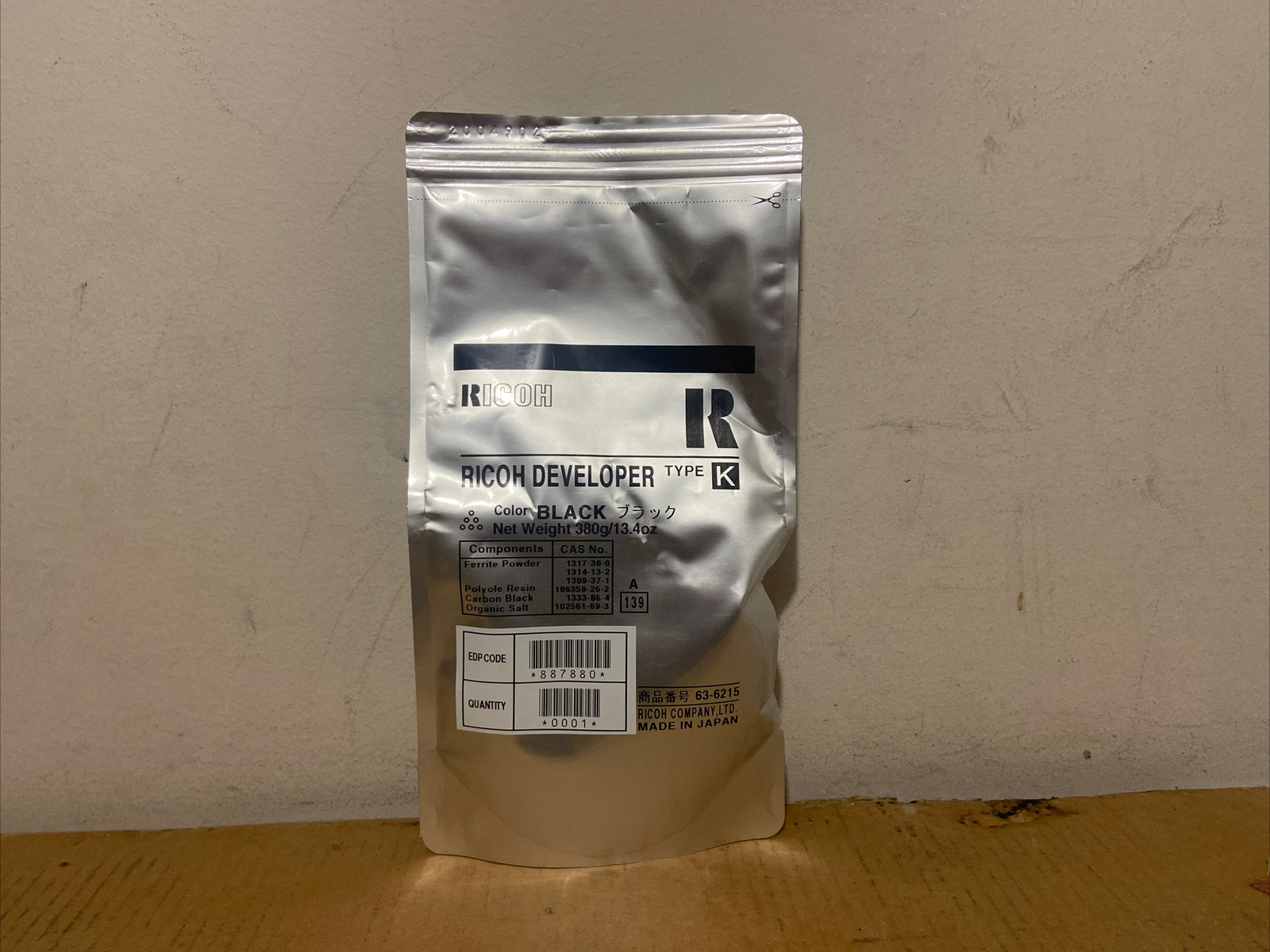 Genuine Ricoh 887880 Type K Black Developer A2589640 (1) Factory Sealed Bag