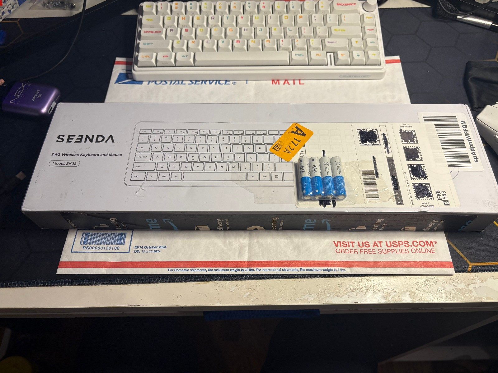 SEENDA SK-38 Wireless Keyboard Mouse Combo Full-Size Slim Thin (White & Silver)