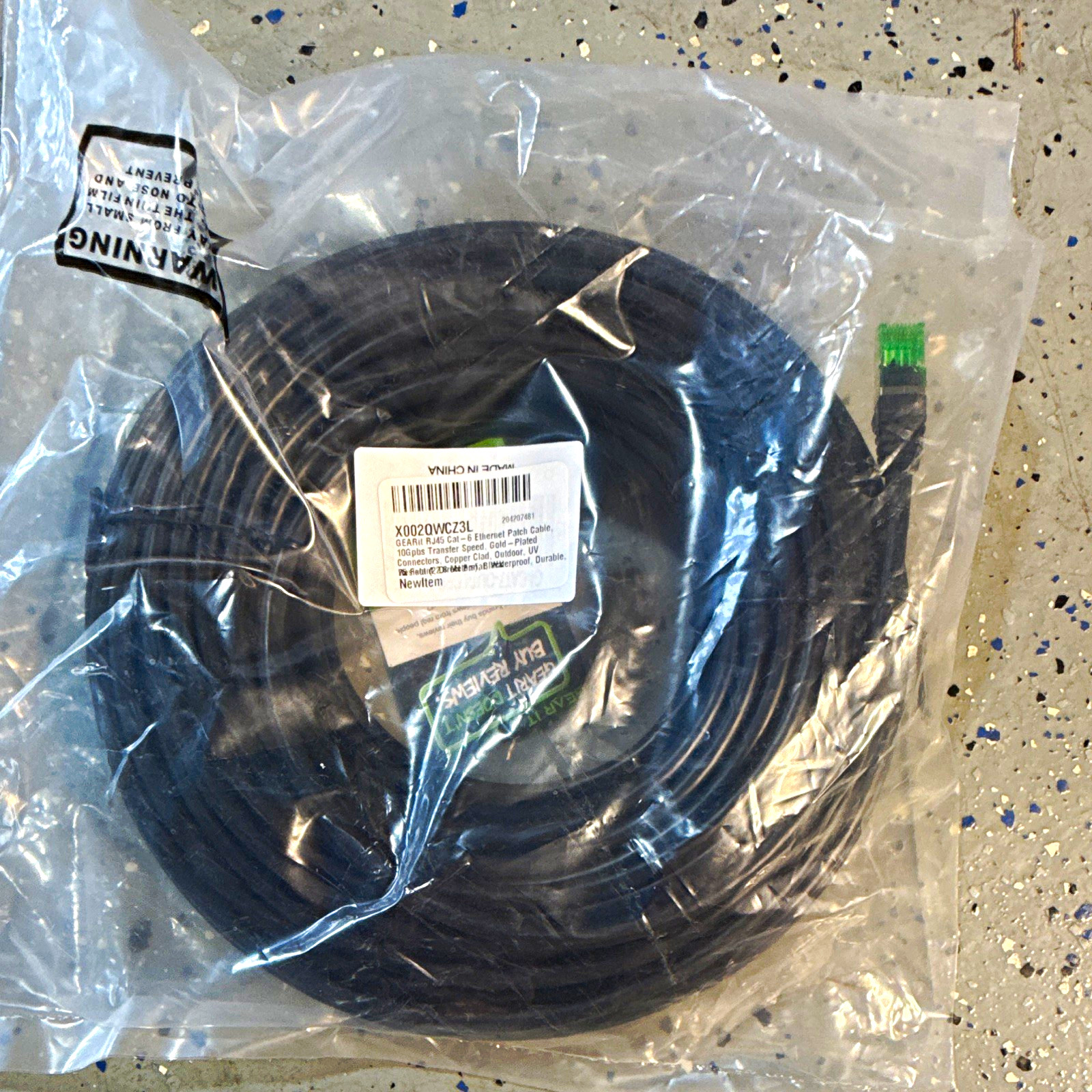 GEARit Cat6 RJ45 Ethernet Patch Cable 100ft Black Outdoor Waterproof UV Gold