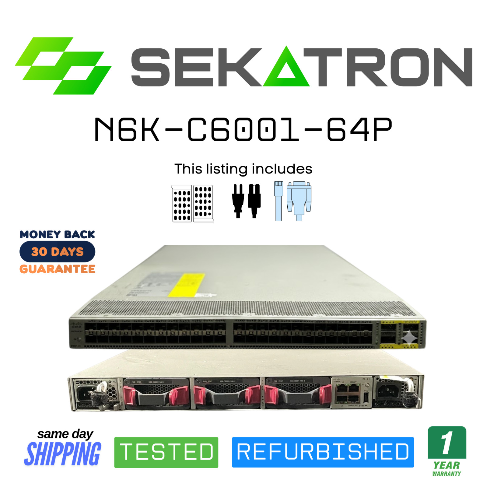 🔀 Cisco N6K-C6001-64P • 48×10GbE SFP+ • 4×40Gb QSFP • Dual PSU ⚡FastShip