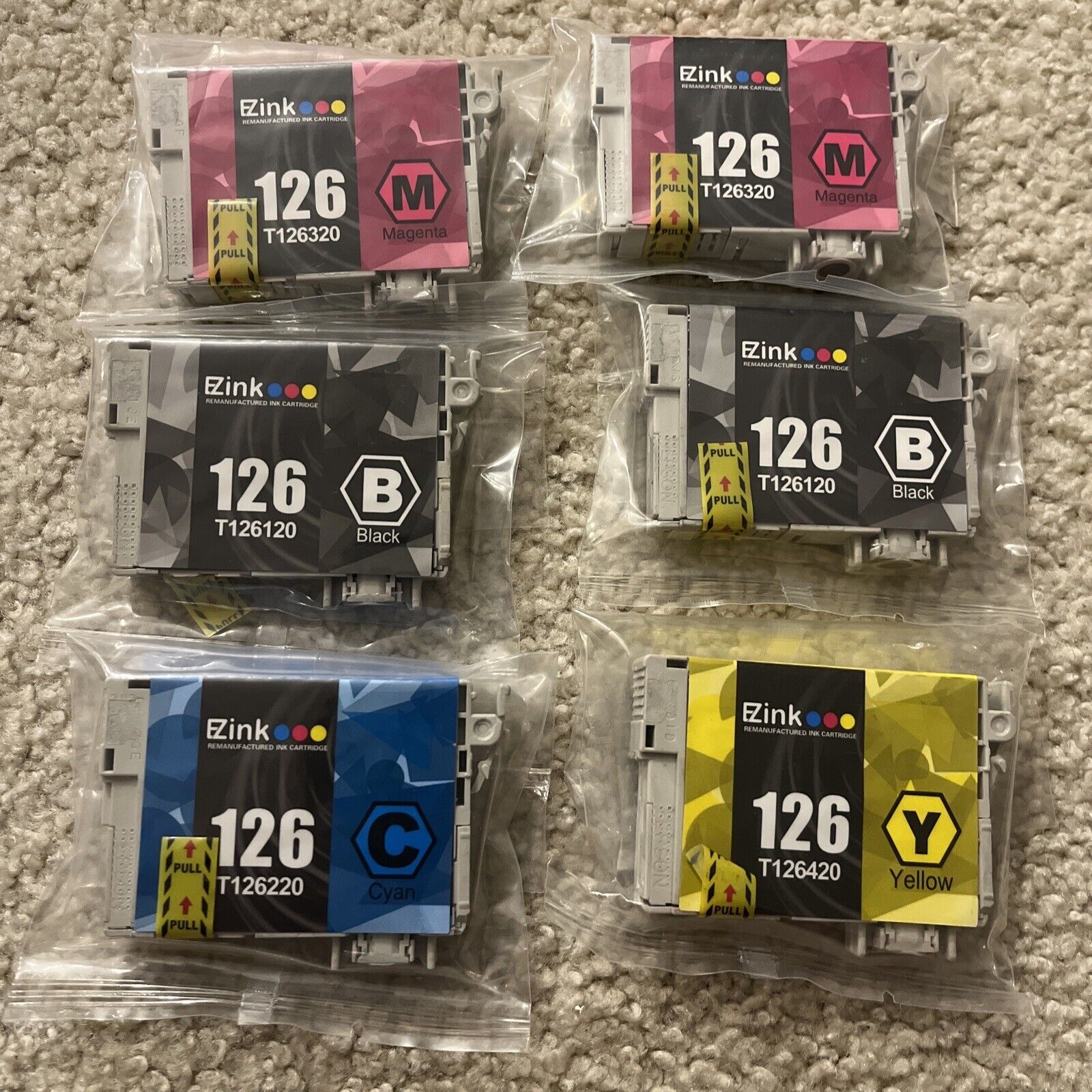 EZINK INK Cartridges Lot Of 6 Sealed Cartridges 2Black/1 Cyan/2 Magenta/1Yellow