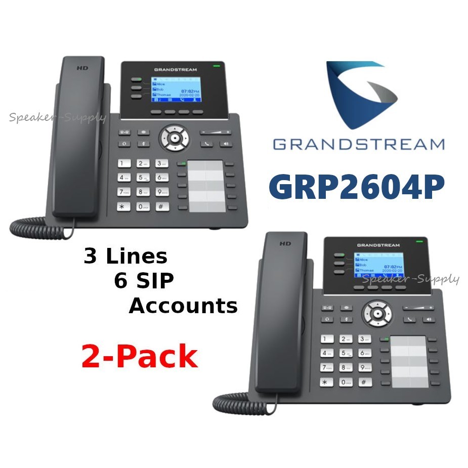 2 Grandstream GRP2604P 3-Line 6 SIP Office Phone + Dual Gigabit PoE Lot