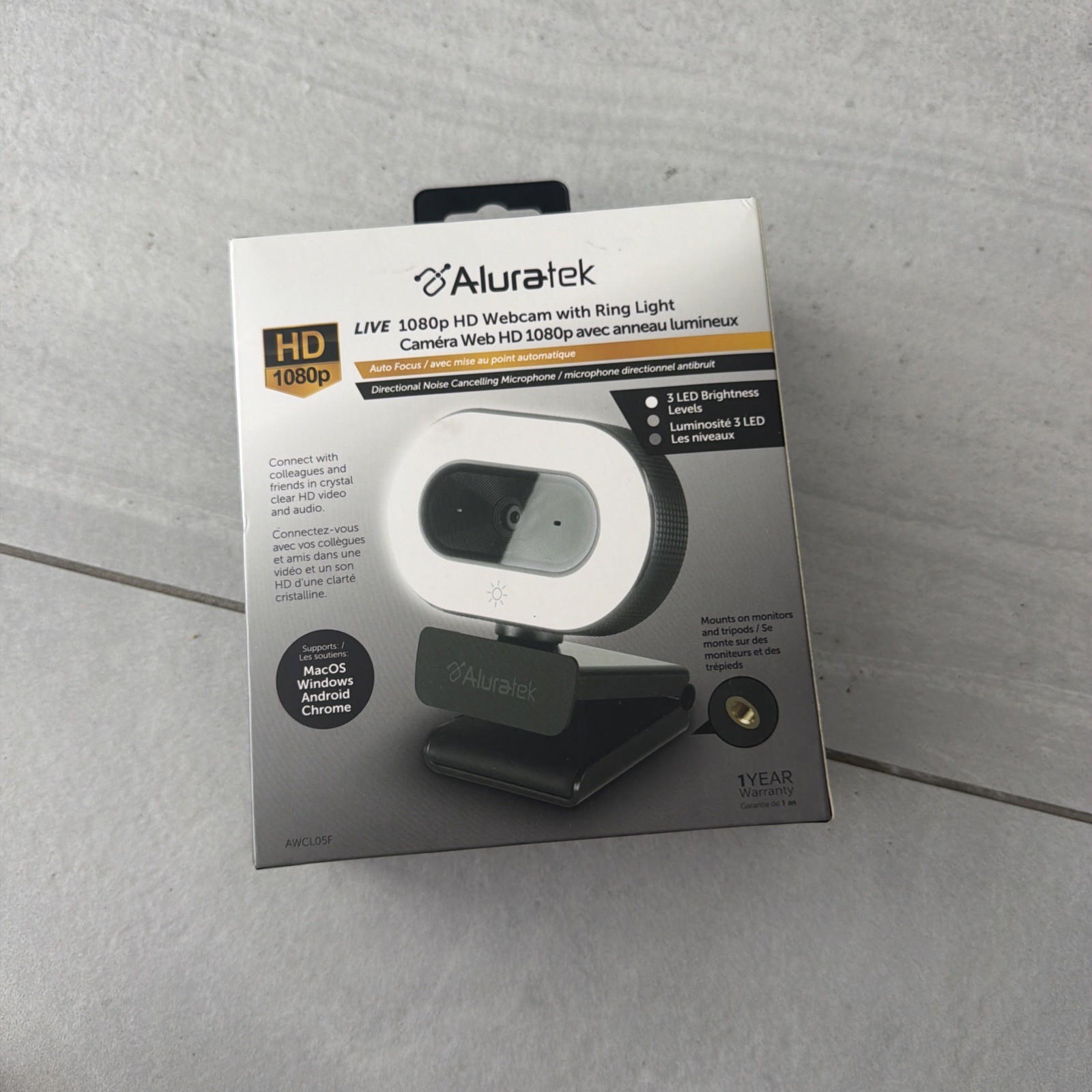 Aluratek Live 1080p HD Webcam with Ring Light AWCL05F