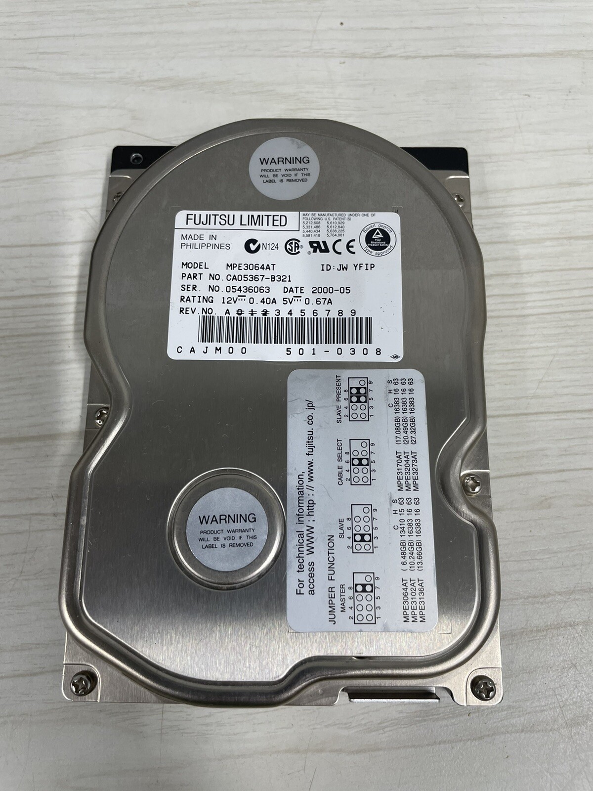 Hard Disk Drive IDE Fujitsu MPE3064AT CA05367-B321 501-0308
