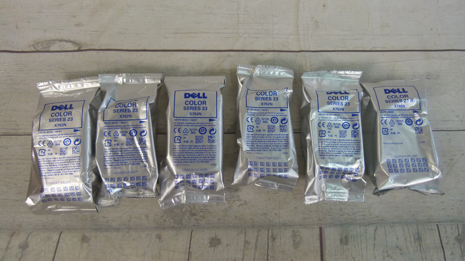 Lot of 6 Dell Ink Cartridge Color Series: 5 pcs - 23 X752N and 1 pcs - 21R X740N